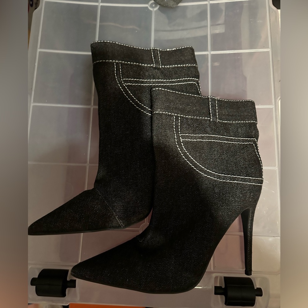 Black denim ankle boots.  NEW. Sz. 10.